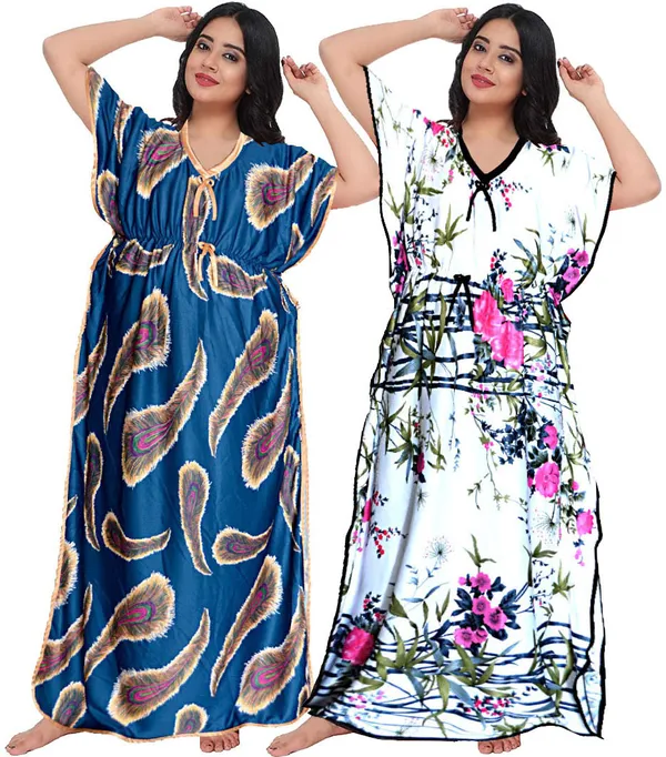 Pack_of_2_Satin_Printed_Long_Kaftan_Nighty_For_Women_|_Blue