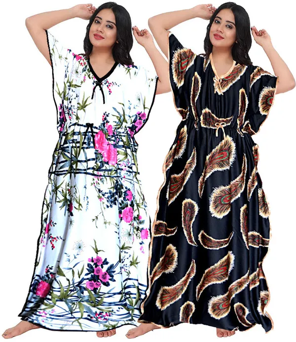 Pack_of_2_Satin_Printed_Kaftan_Nighty_For_Women_|_Multicolor