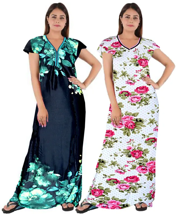Pack_of_2_Satin_Floral_Nighty_For_Women_|_Blue_&_Pink