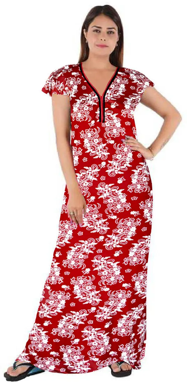 Pack_of_2_Satin_Floral_Nighty_For_Women_|_Green_&_Maroon