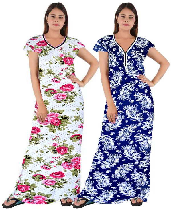 Pack_of_2_Satin_Floral_Nighty_For_Women_|_Pink_&_Blue