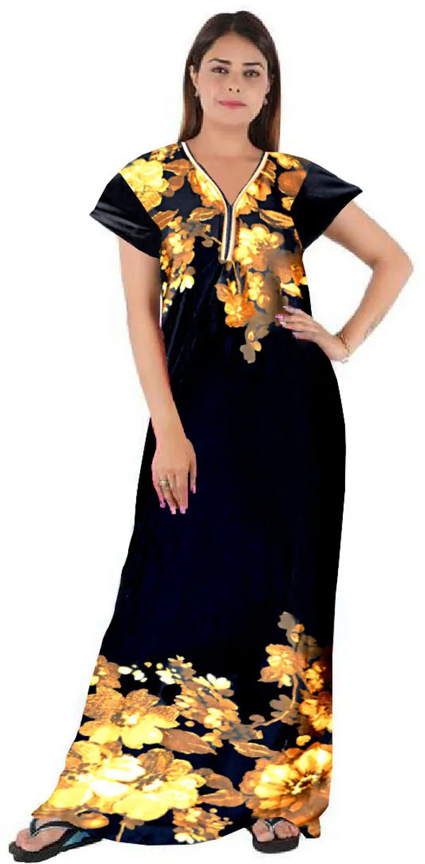 Pack_of_2_Satin_Floral_Nighty_For_Women_|_Brown_&_Purple