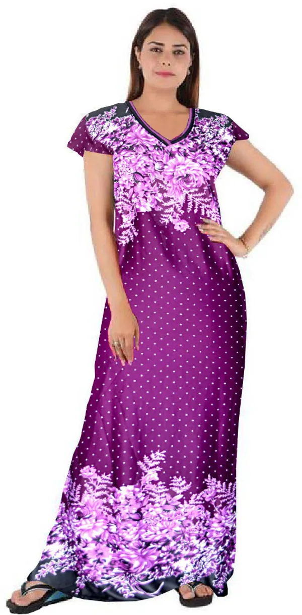 Pack_of_2_Satin_Floral_Nighty_For_Women_|_Brown_&_Purple