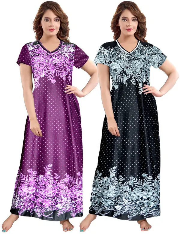 Pack_of_2_Satin_Printed_Nighty_For_Women_|_Purple_&_Black
