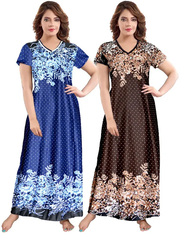 Pack_of_2_Satin_Printed_Long_Nighty_For_Women_|_Blue_&_Brown