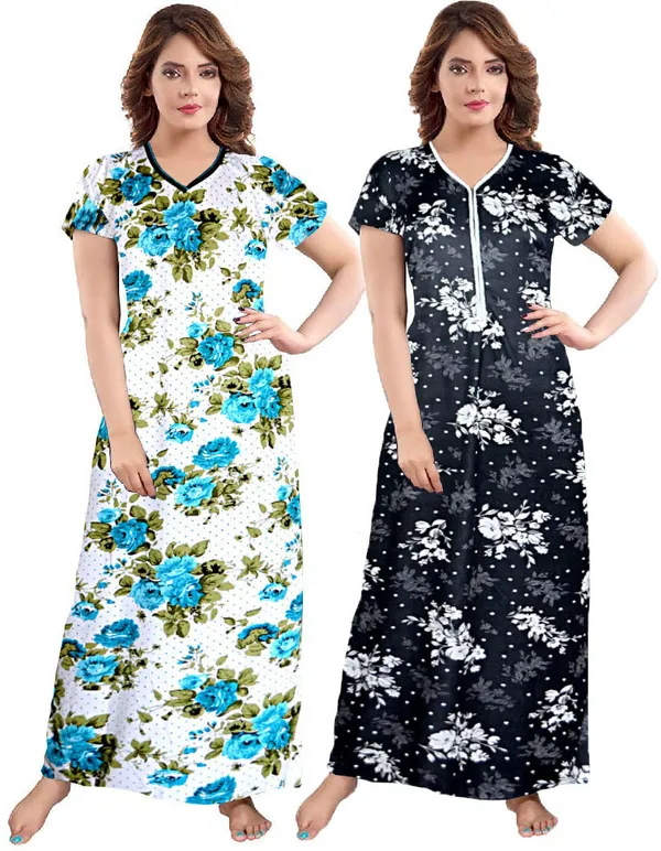 Pack_of_2_Satin_Printed_Long_Nighty_For_Women_|_Blue_&_Black
