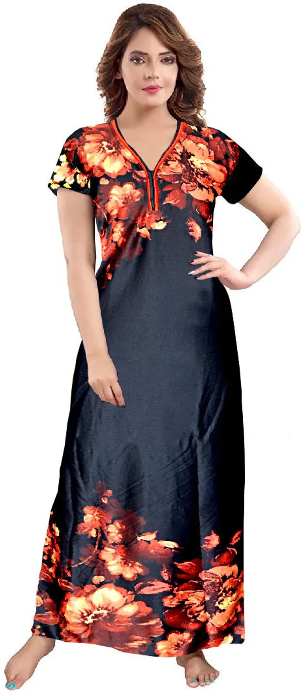 Pack_of_2_Satin_Printed_Long_Nighty_For_Women_|_Black_&_Purple