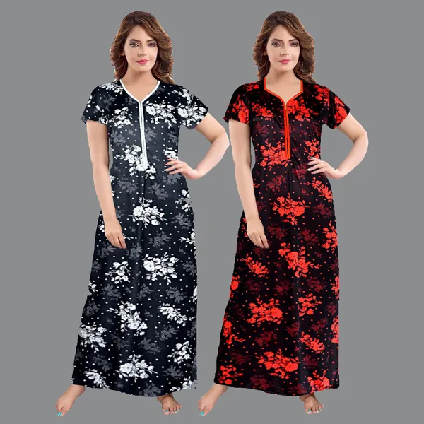 Pack_of_2_Satin_Printed_Long_Nighty_For_Women_|_Black_&_Orange