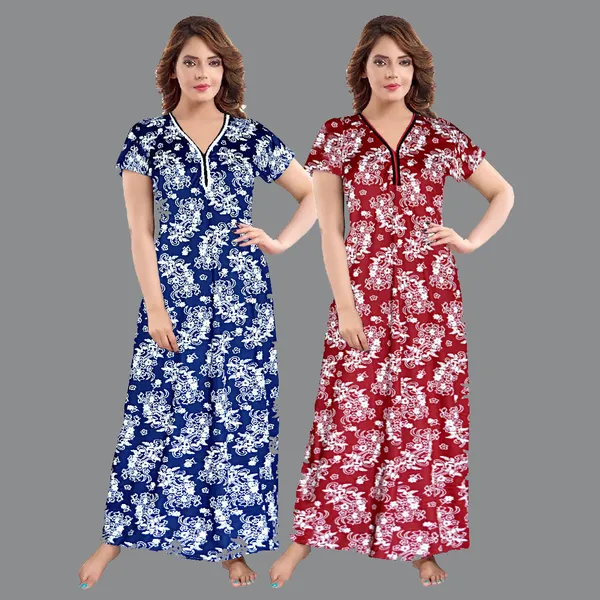 Pack_of_2_Satin_Printed_Nighty_For_Women_|_Blue_&_Maroon