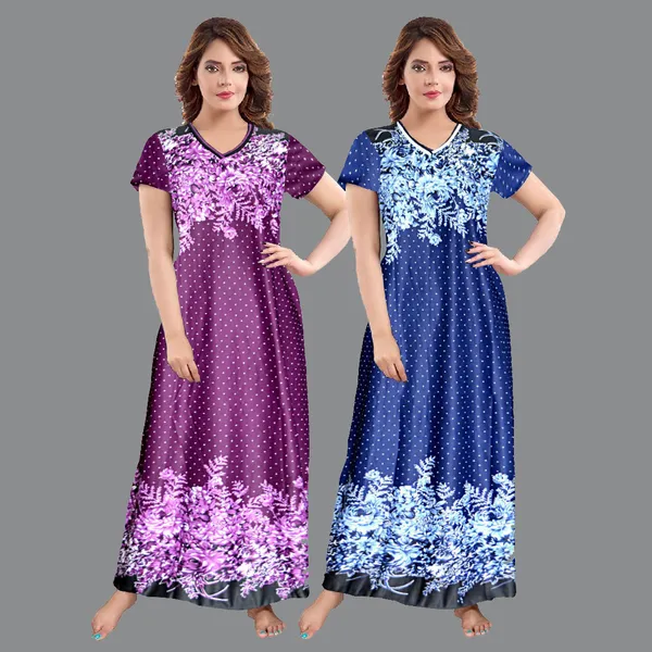 Pack_of_2_Satin_Printed_Nighty_For_Women_|_Purple_&_Blue