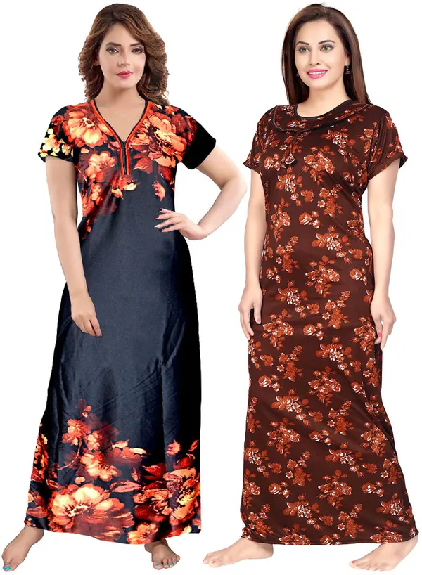 Pack_of_2_Satin_Printed_Nighty_For_Women_|_Black_&_Brown