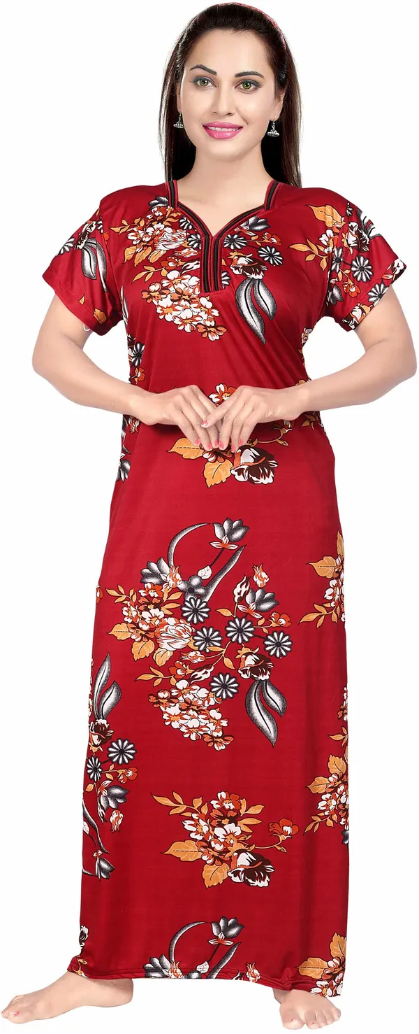 Pack_of_2_Satin_Printed_Long_Nighty_Set_For_Women_|_Brown_&_Maroon