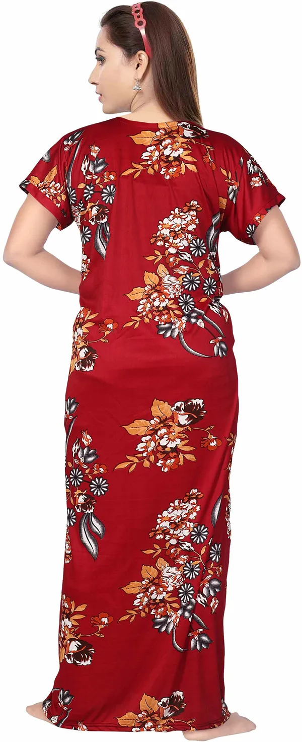 Pack_of_2_Satin_Printed_Long_Nighty_Set_For_Women_|_Brown_&_Maroon