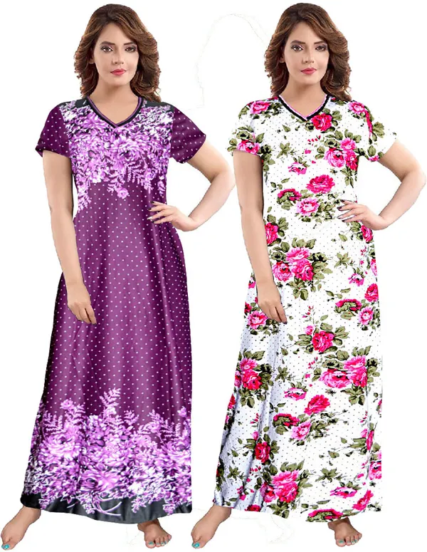 Pack_of_2_Satin_Printed_Long_Nighty_Set_For_Women_|_Purple_&_Pink