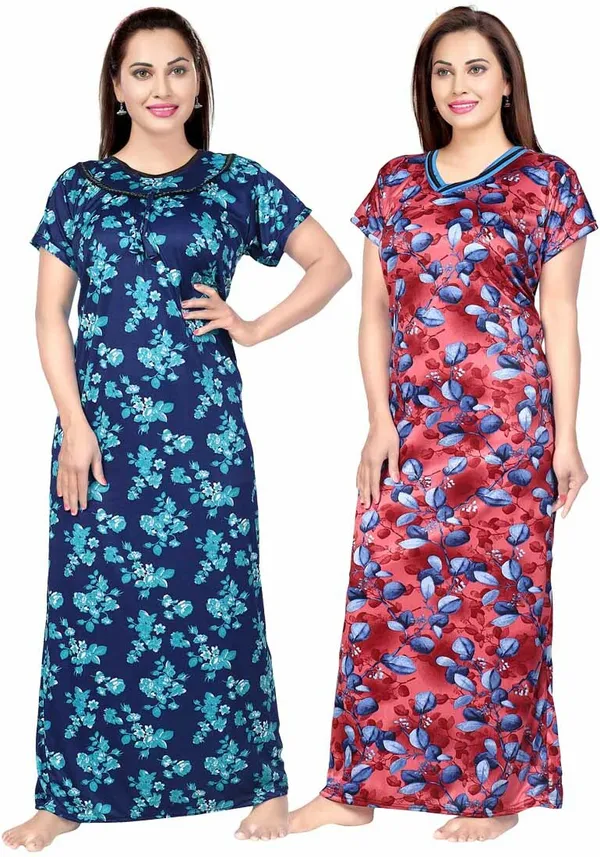 Pack_of_2_Satin_Printed_Nighty_For_Women_|_Blue_&_Purple