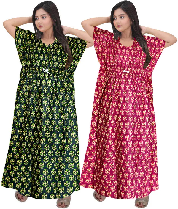 Pack_of_2_Pure_Cotton_Printed_Nighty_For_Women_|_Green_&_Pink