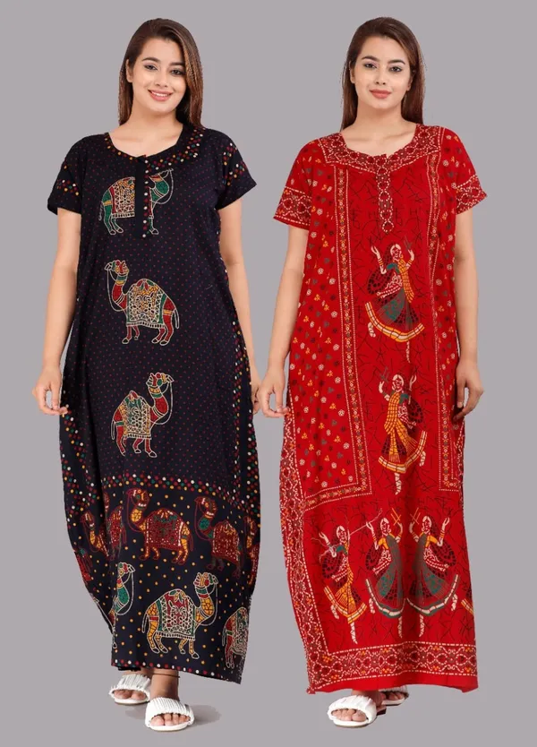 Pack_of_2_Pure_Cotton_Printed_Nighty_For_Women_|_Blue_&_Red