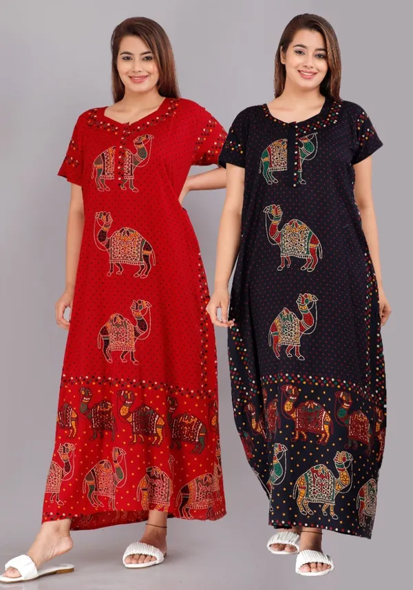 Pack_of_2_Pure_Cotton_Printed_Nighty_For_Women_|_Red_&_Blue