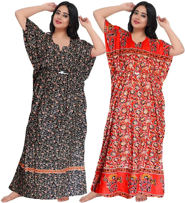 Pack_of_2_Pure_Cotton_Printed_Nighty_For_Women_|_Black_&_Red