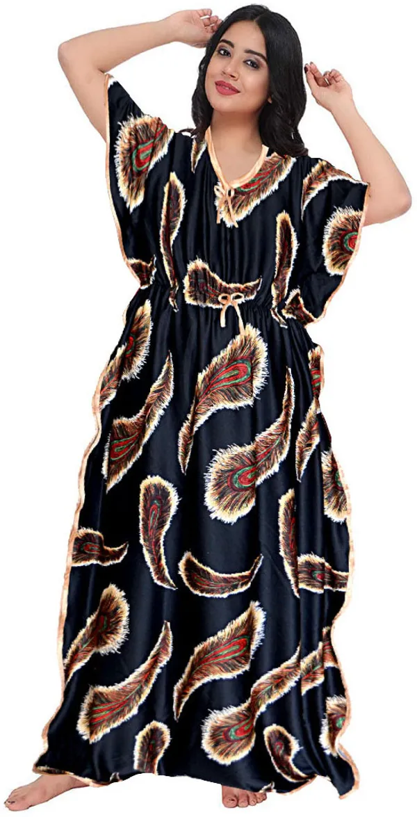 Pack_of_2_Satin_Printed_Kaftan_Nighty_For_Women_|_Brown