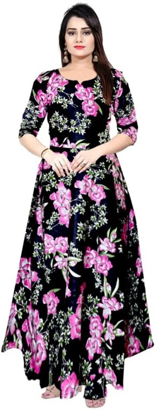 Pink_Rayon_Blend_Printed_Full_Length_Gown_For_Women
