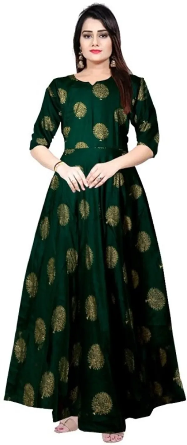 Green_Rayon_Blend_Printed_Full_Length_Gown_For_Women