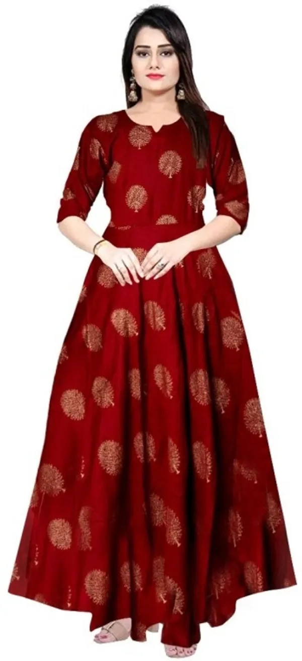 Maroon_Rayon_Blend_Printed_Full_Length_Gown_For_Women