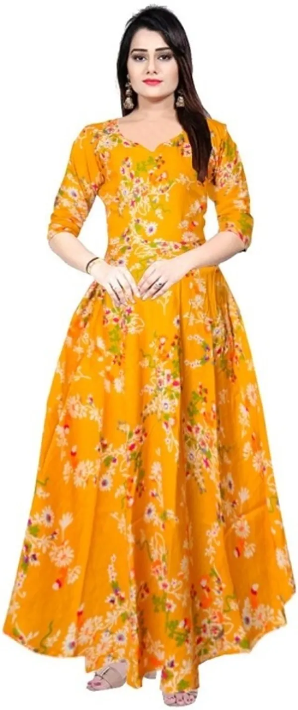 Yellow_Rayon_Blend_Printed_Full_Length_Gown_For_Women