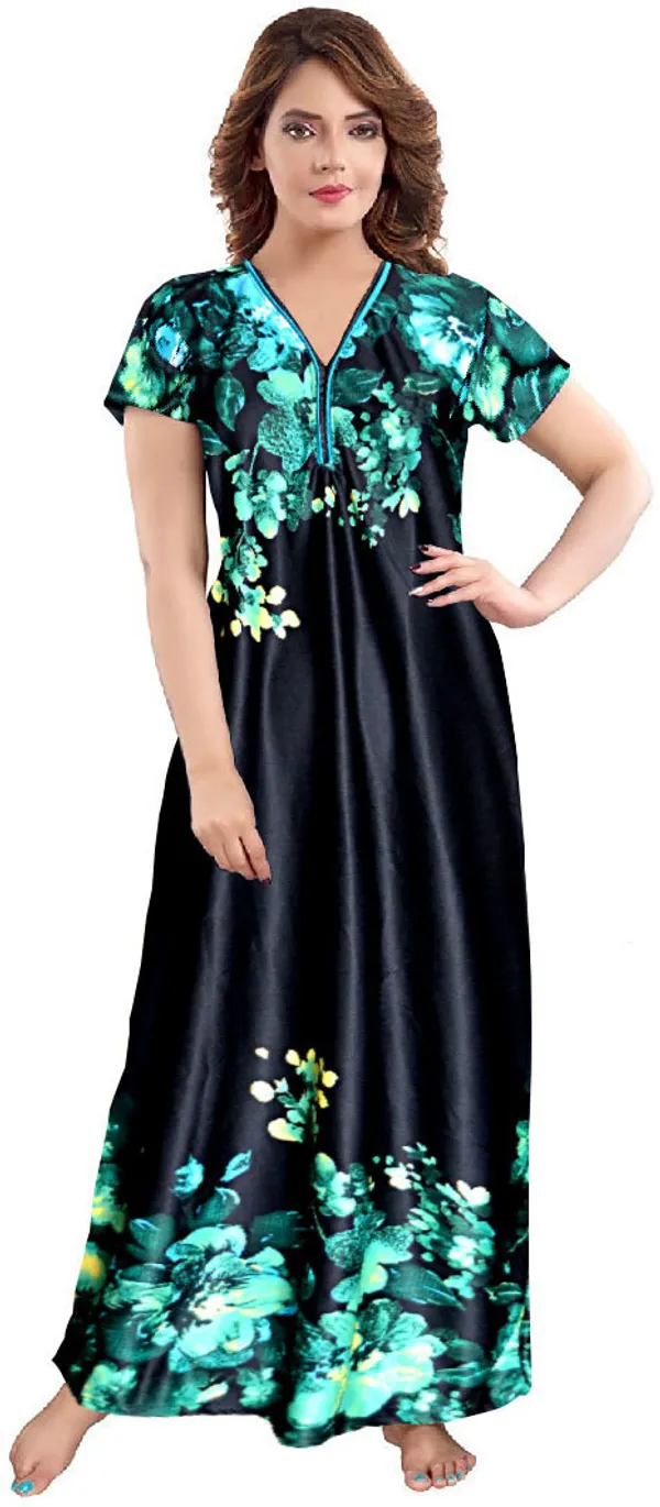 Dark_Blue_Satin_Floral_Long_Nighty_For_Women