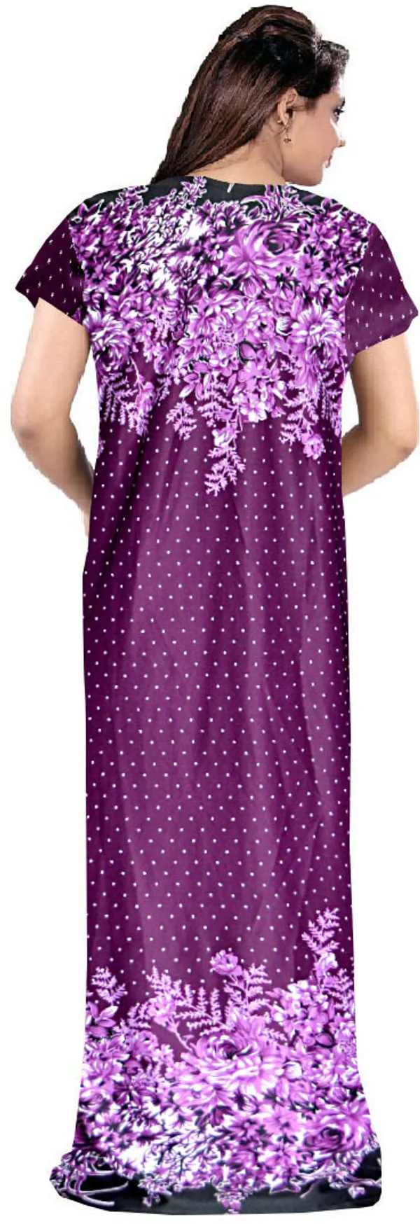 Purple_Satin_Polka_Floral_Long_Nighty_For_Women