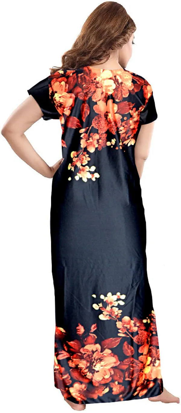 Black_Satin_Polka_Floral_Long_Nighty_For_Women