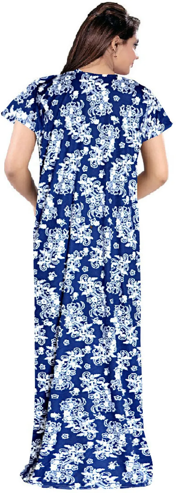 Blue_Satin_Polka_Floral_Long_Nighty_For_Women