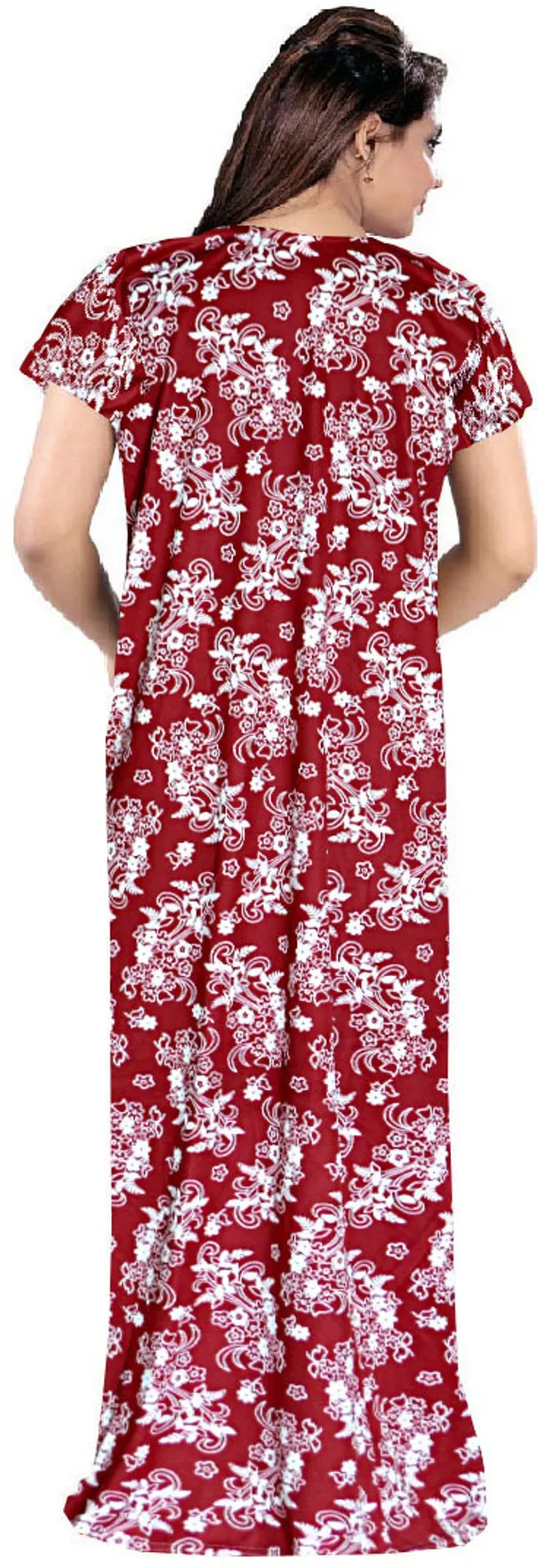 Maroon_Satin_Polka_Floral_Long_Nighty_For_Women