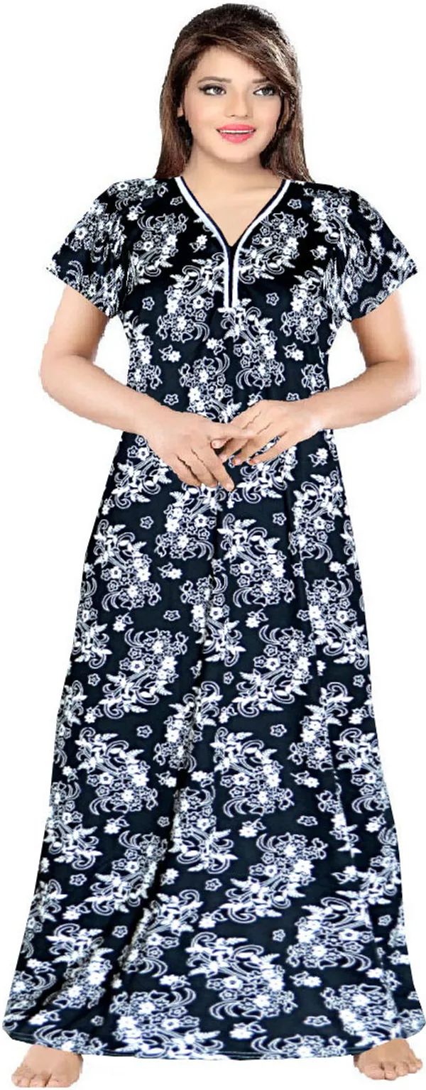 Black_Satin_Polka_Floral_Long_Nighty_For_Women