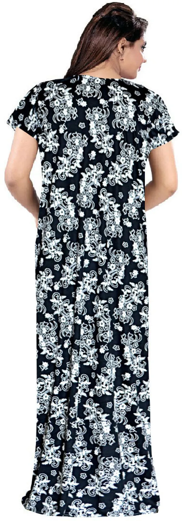 Black_Satin_Polka_Floral_Long_Nighty_For_Women