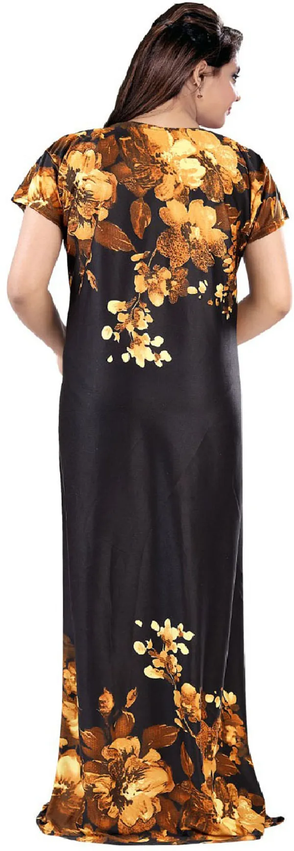 Brown_Satin_Polka_Floral_Long_Nighty_For_Women
