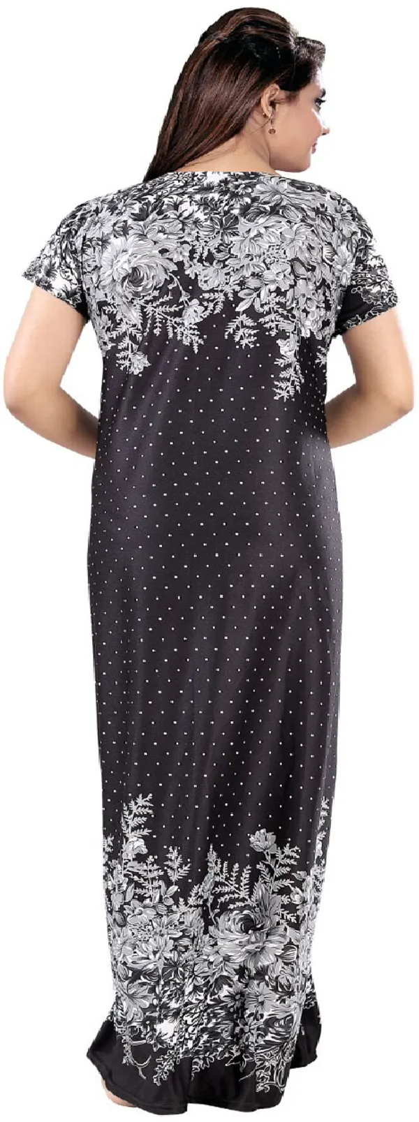 Black_Satin_Polka_Floral_Long_Nighty_For_Women