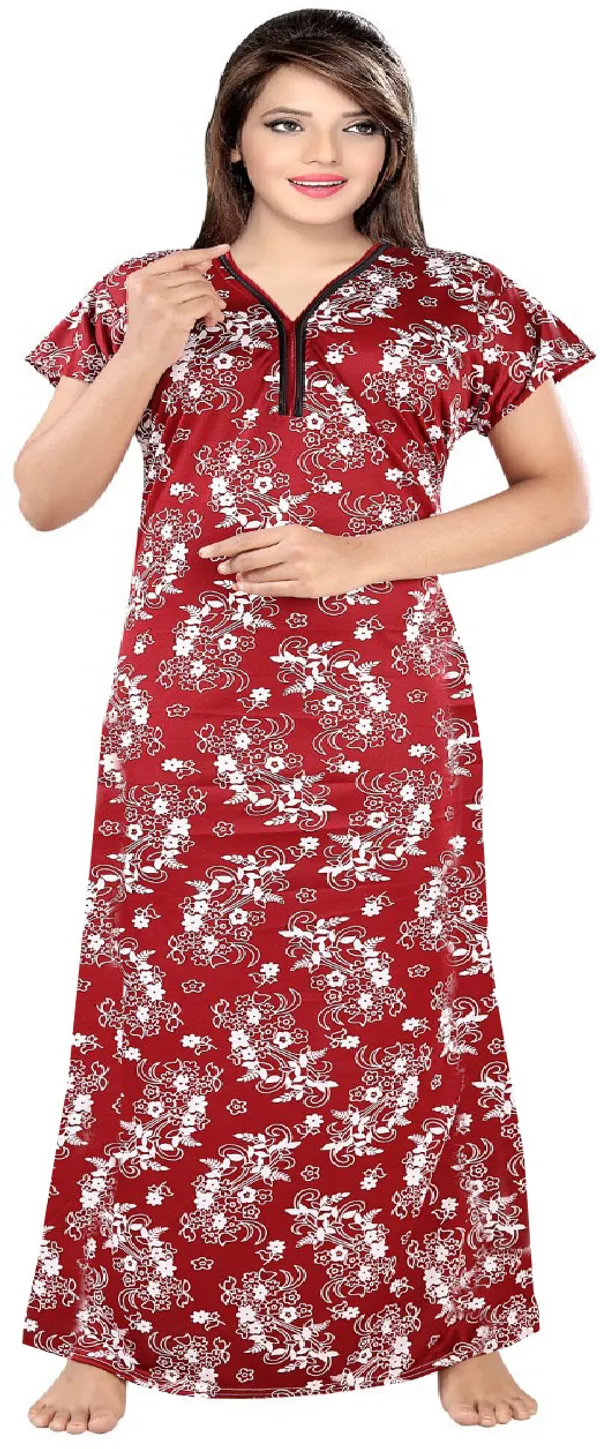 Maroon_Satin_Floral_Long_Nighty_For_Women