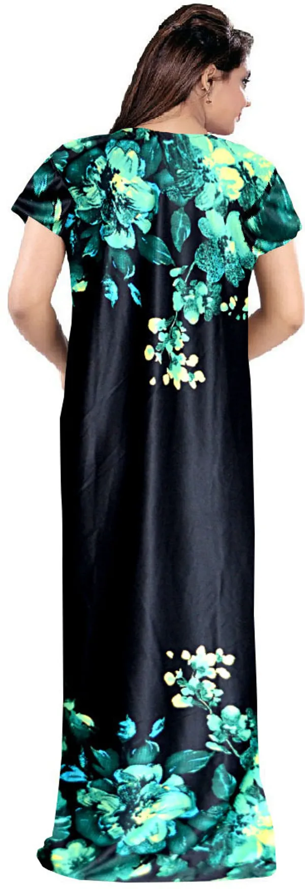 Green_&_Blue_Satin_Floral_Long_Nighty_For_Women