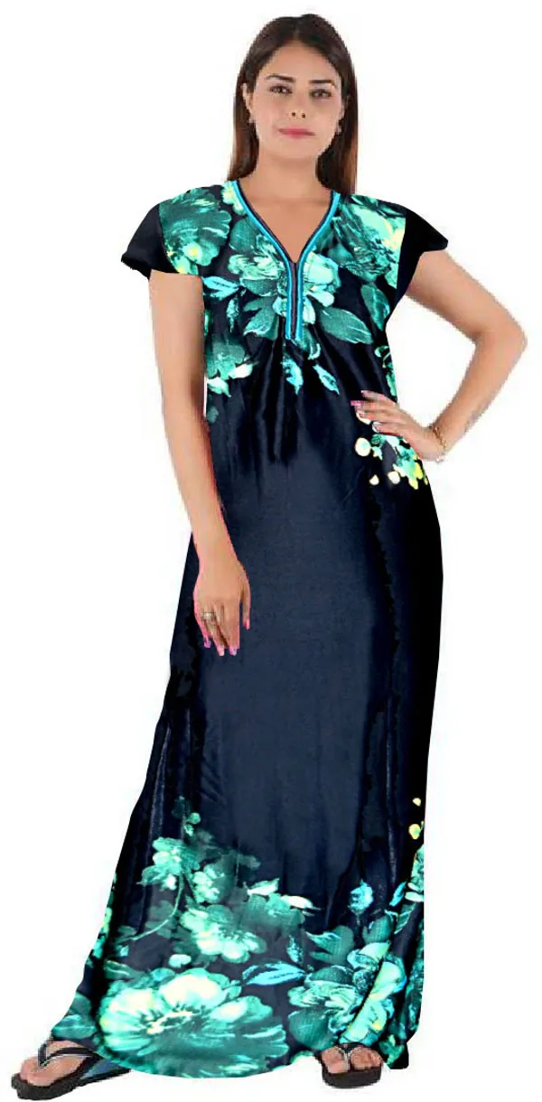 Blue_Satin_Floral_Long_Nighty_For_Women