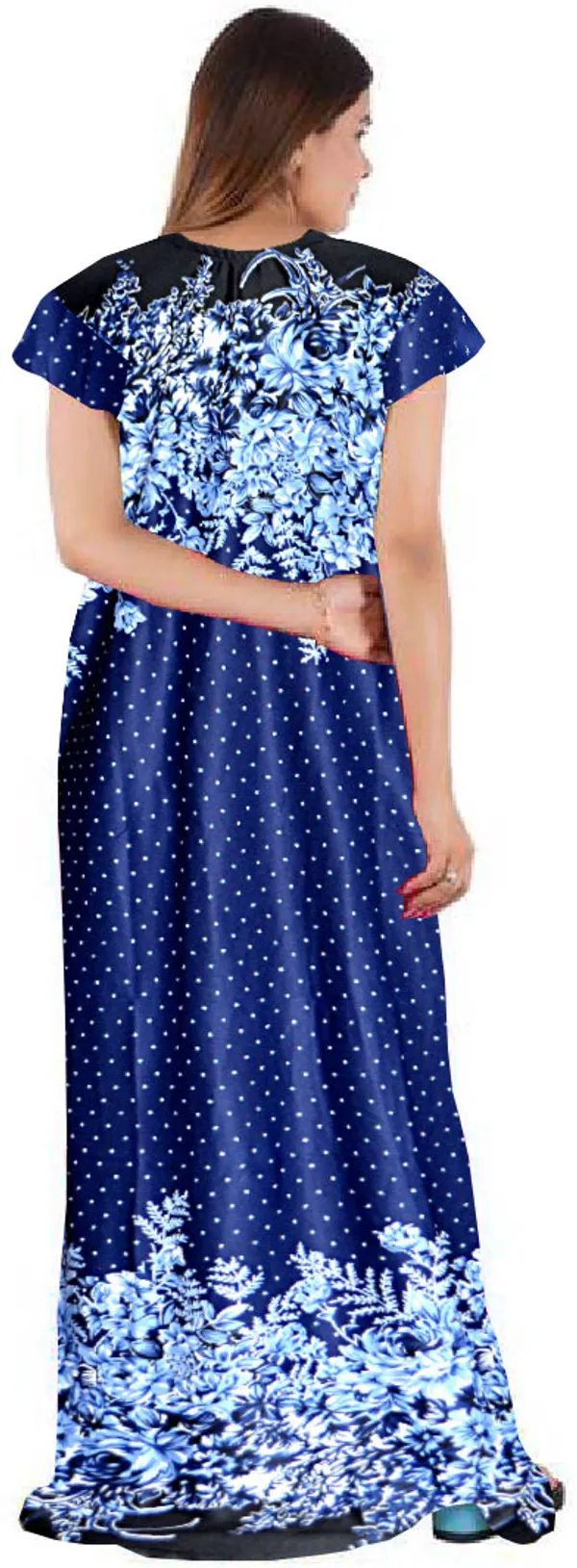 Blue_Satin_Printed_Long_Nighty_For_Women