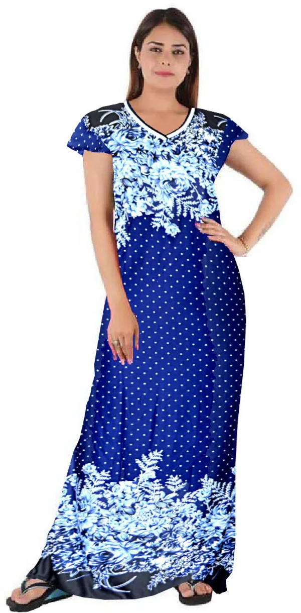 Blue_Satin_Printed_Long_Nighty_For_Women