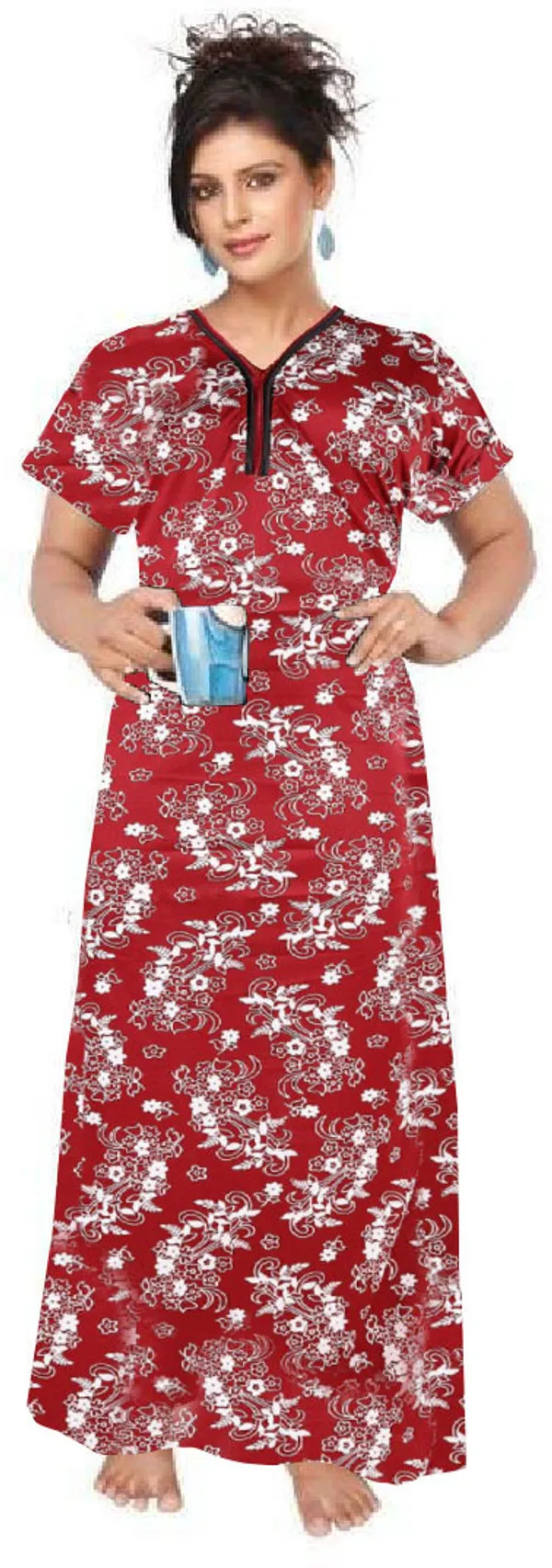Maroon_Satin_Printed_Long_Nighty_For_Women