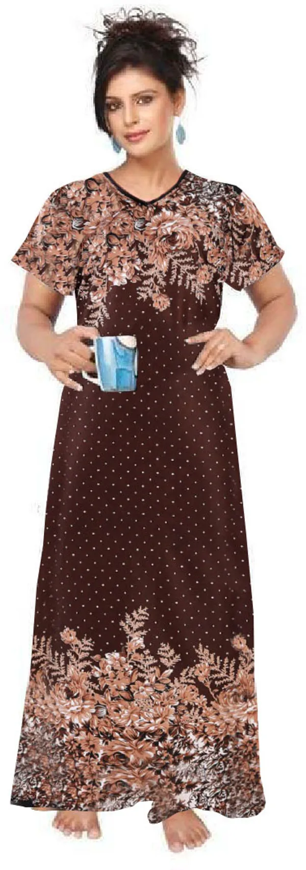 Brown_Satin_Printed_Long_Nighty_For_Women