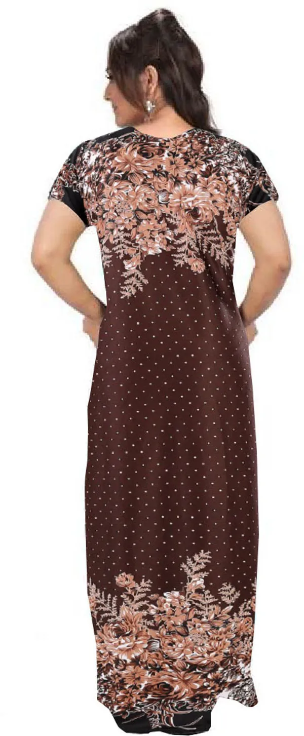 Brown_Satin_Printed_Long_Nighty_For_Women