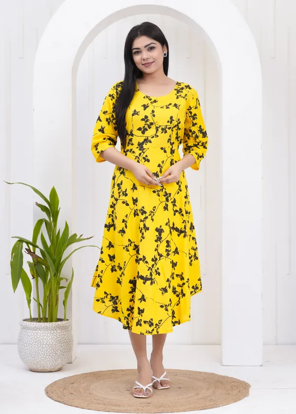 Yellow_Rayon_Blend_Printed_Full_Length_Gown_For_Women