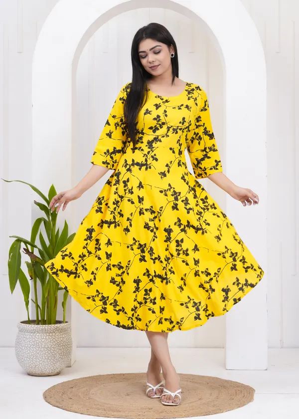 Yellow_Rayon_Blend_Printed_Full_Length_Gown_For_Women