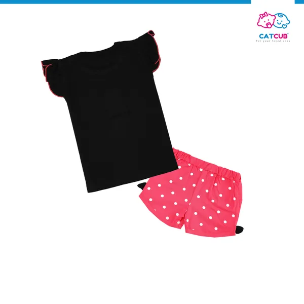 Black_Fine_Cotton_Fancy_Top_&_Shorts/Hot_Pant_Set_For_Girls