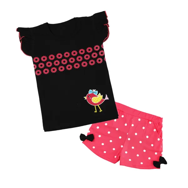 Black_Fine_Cotton_Fancy_Top_&_Shorts/Hot_Pant_Set_For_Girls