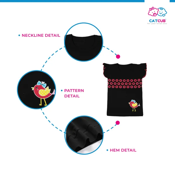 Black_Fine_Cotton_Fancy_Top_&_Shorts/Hot_Pant_Set_For_Girls